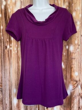 Derek Heart Purple Cowl Neck Short Sleeve Sweater